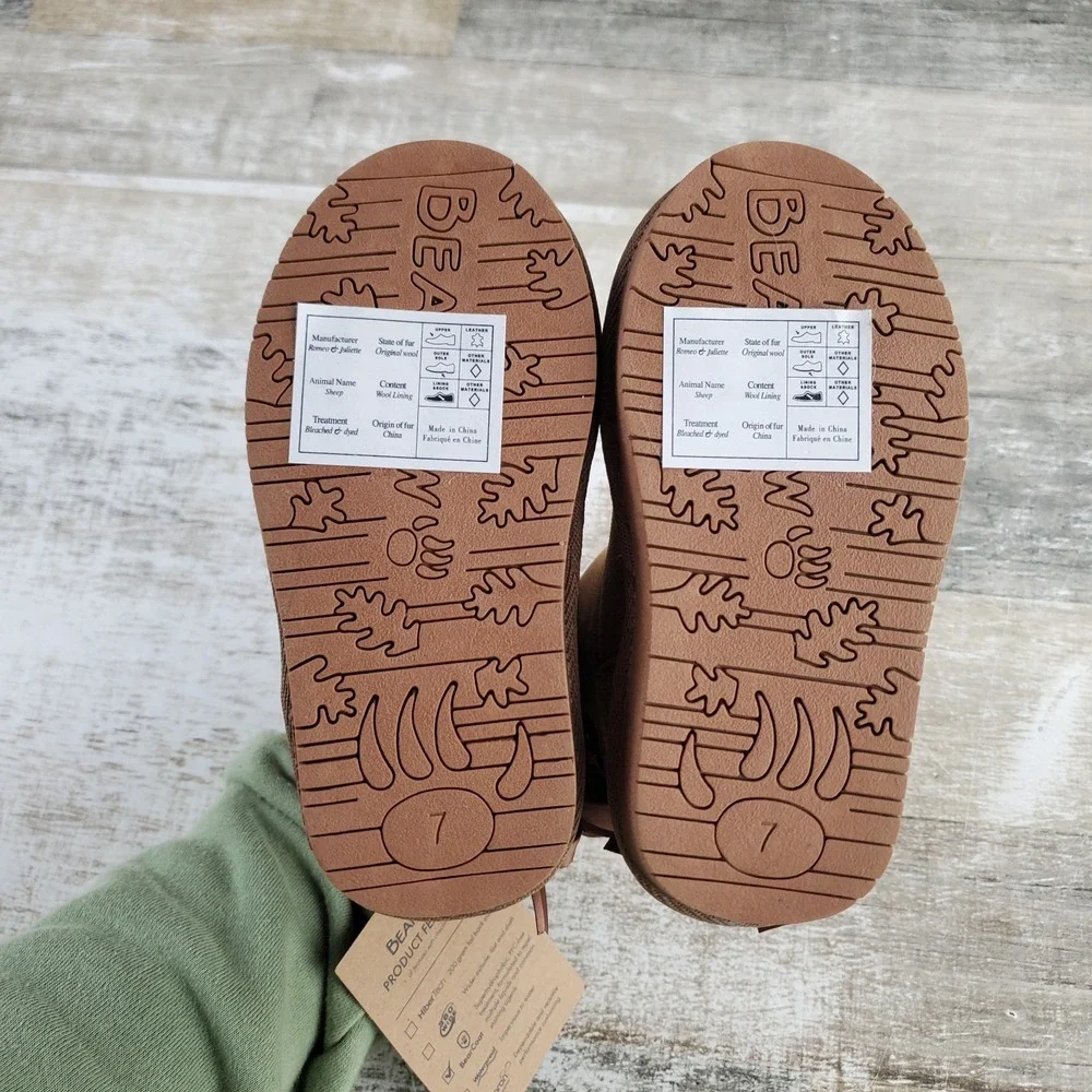 Bearpaw Milly Kids Snow Boots Sz 7 Brown Lined Suede Pull On Round Toe Classic